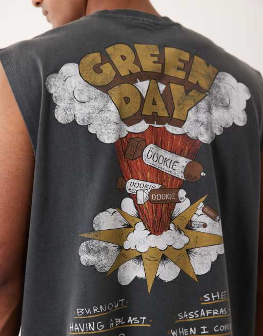 ASOS DESIGN - Top senza maniche oversize nero slavato con stampa "Green Day", 5 di 5