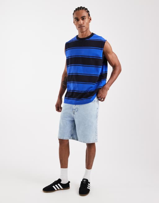 ASOS DESIGN - Top senza maniche oversize pesante blu slavato a righe, 2 di 5