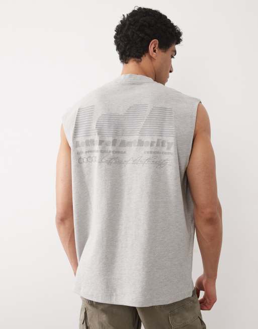 ASOS DESIGN - Top senza maniche oversize pesante grigio mélange testurizzato con grafica, 2 di 5