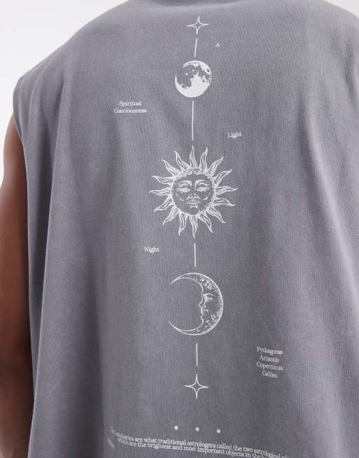 ASOS DESIGN - Top senza maniche oversize pesante grigio slavato con stampa celestiale in verticale sul retro , 3 di 5