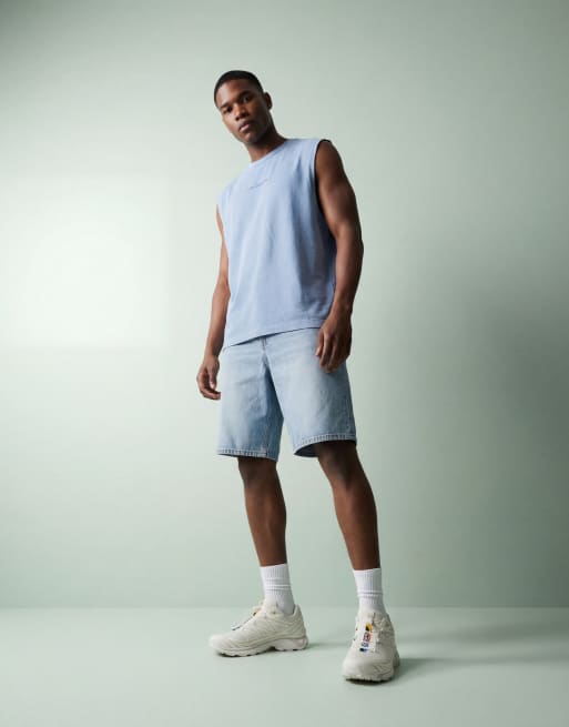 ASOS DESIGN - Top senza maniche oversize pesante in tessuto testurizzato blu in coordinato, 10 di 12