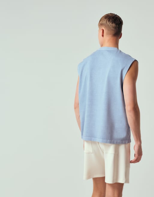 ASOS DESIGN - Top senza maniche oversize pesante in tessuto testurizzato blu in coordinato, 4 di 12