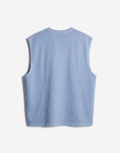 ASOS DESIGN - Top senza maniche oversize pesante in tessuto testurizzato blu in coordinato, 7 di 12