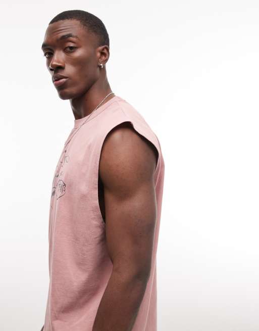 ASOS DESIGN - Top senza maniche oversize pesante lavaggio rosa con grafica, 4 di 5