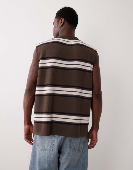 ASOS DESIGN - Top senza maniche oversize pesante marrone a righe , 3 di 5