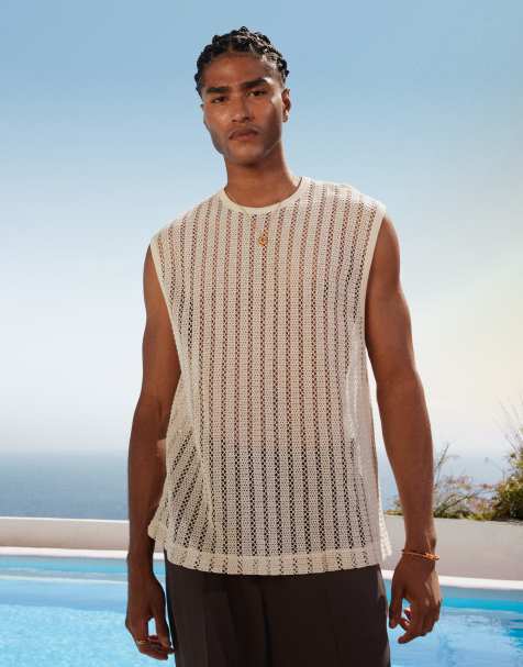 ASOS DESIGN - Top senza maniche oversize squadrato beige all'uncinetto - view 1