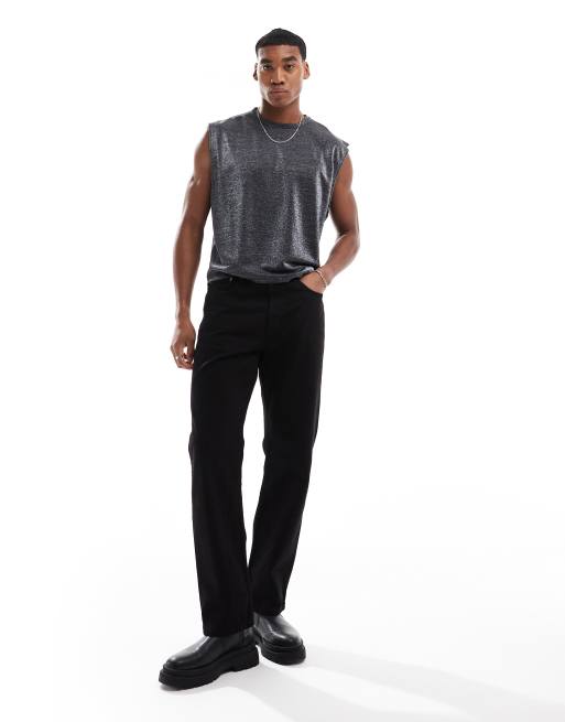 ASOS DESIGN - Top senza maniche oversize squadrato nero glitterato, 2 di 4