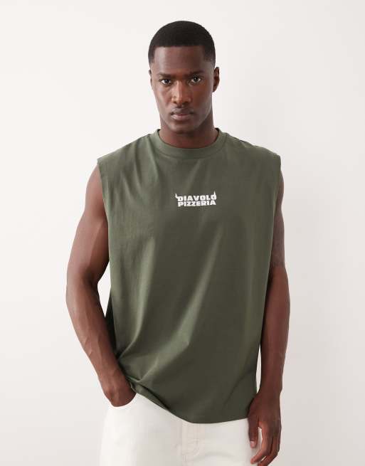 ASOS DESIGN - Top senza maniche oversize verde con grafica di pizza, 2 di 7