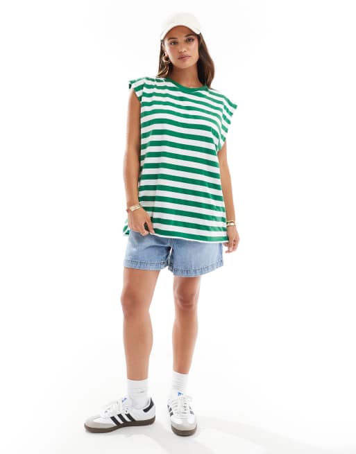 ASOS DESIGN - Top senza maniche oversize verde e bianco a righe con giromanica ampio, 4 di 4