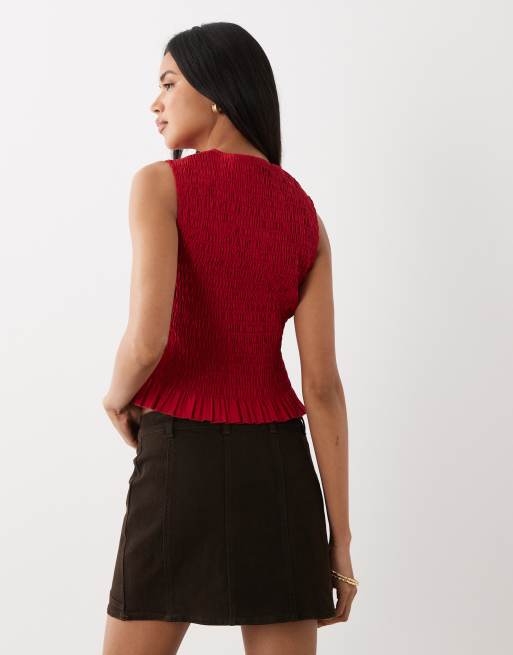 ASOS DESIGN - Top senza maniche rosso arricciato con bottoni doppi, 4 di 4