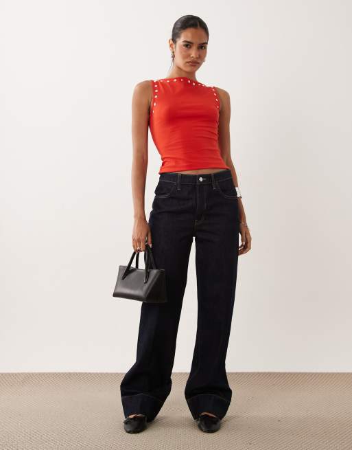 ASOS DESIGN - Top senza maniche rosso con borchie, 2 di 4