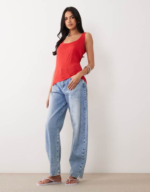 ASOS DESIGN - Top senza maniche semitrasparente rosso con scollo rotondo profondo, 4 di 4