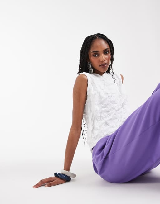 ASOS DESIGN - Top senza maniche squadrato in maglia stropicciata bianco, 3 di 7