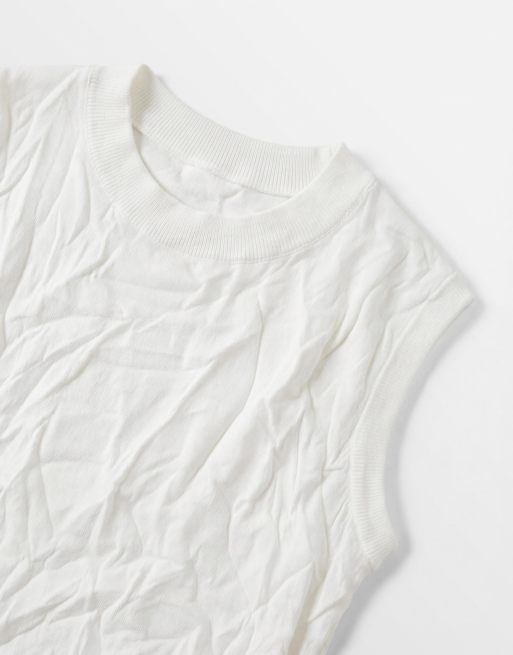 ASOS DESIGN - Top senza maniche squadrato in maglia stropicciata bianco, 7 di 7