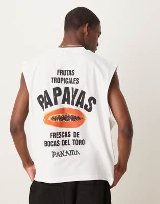ASOS DESIGN - Top senza maniche squadrato oversize bianco con stampa di frutta - view 1