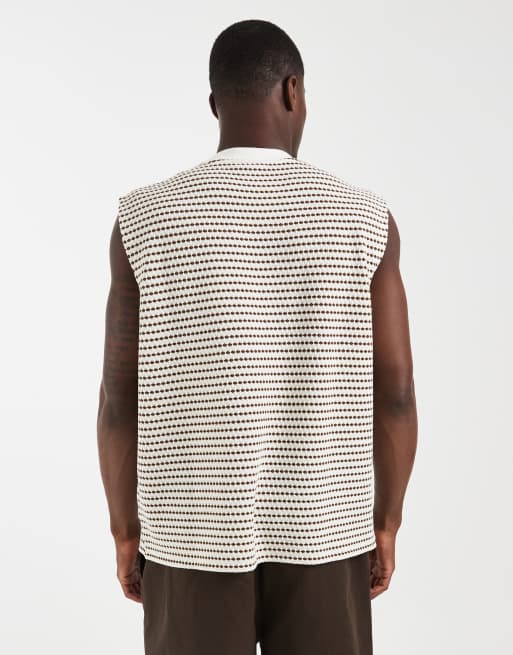 ASOS DESIGN - Top senza maniche squadrato oversize pesante in tessuto testurizzato marrone, 4 di 5