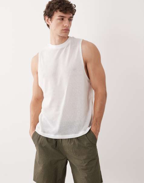 ASOS DESIGN - Top senza maniche squadrato regular fit in maglia traforata bianca - view 1
