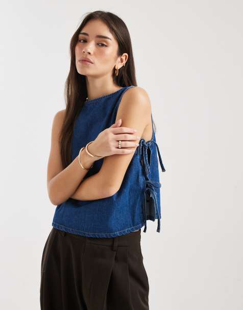 ASOS DESIGN - Top senza maniche stile tabarro in denim con allacciature laterali - view 1