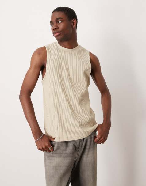 ASOS DESIGN - Top senza maniche super pesante beige a coste regular fit - view 1