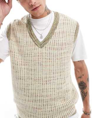 ASOS DESIGN - Top senza maniche taglio comodo in maglia marrone a coste intrecciate