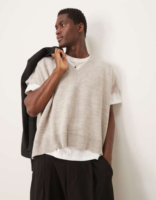 ASOS DESIGN - Top senza maniche taglio corto super oversize in maglia beige