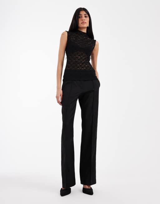 ASOS DESIGN - Top senza maniche taglio lungo nero in pizzo trasparente, 2 di 4