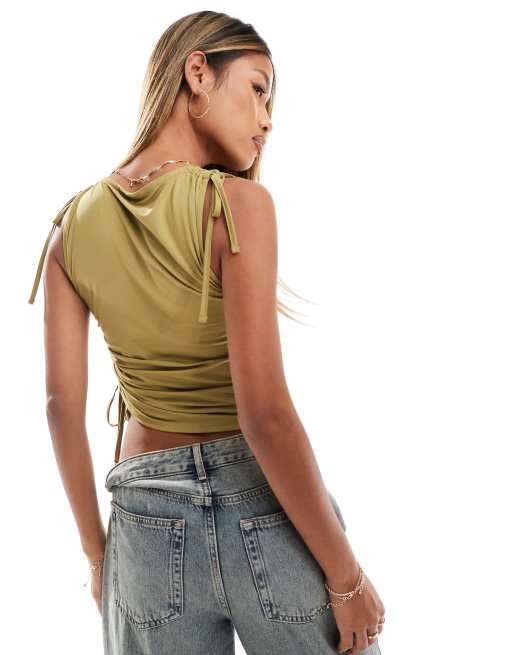 ASOS DESIGN - Top senza maniche verde oliva con laccetti sulle spalle, 4 di 4