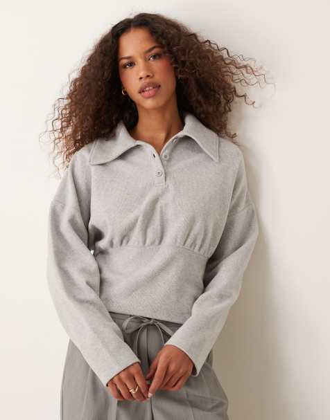 ASOS DESIGN - Top serafino morbidissimo grigio con colletto oversize e maniche ad ali di pipistrello - view 1