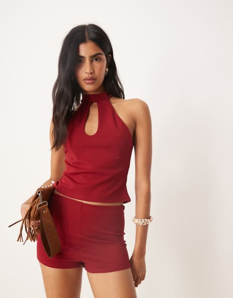 ASOS DESIGN top & short co-ord in burgundy - view 1