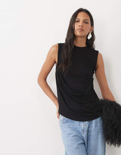 ASOS DESIGN - top sin mangas con drapeado en negro - view 1