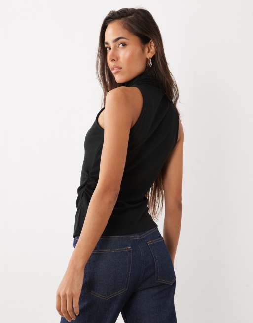 ASOS DESIGN top sin mangas de cuello alzado supersuave en negro, 4 de 4