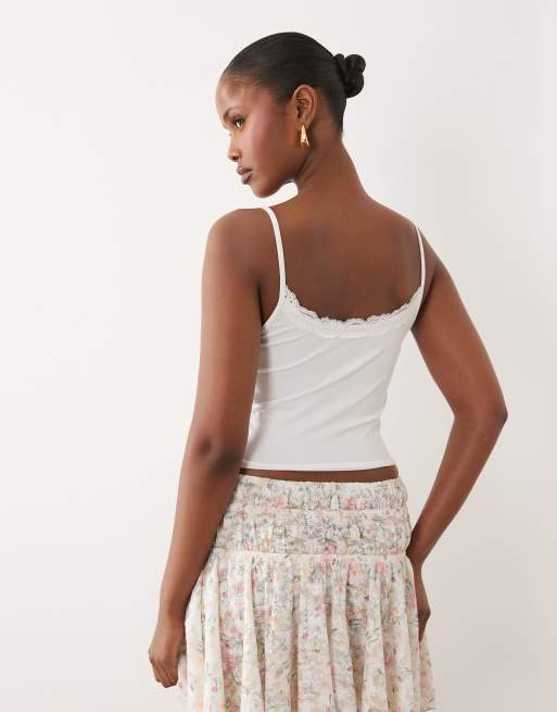 ASOS DESIGN - Top sinuoso a canottiera bianco con finiture in pizzo, 4 di 4