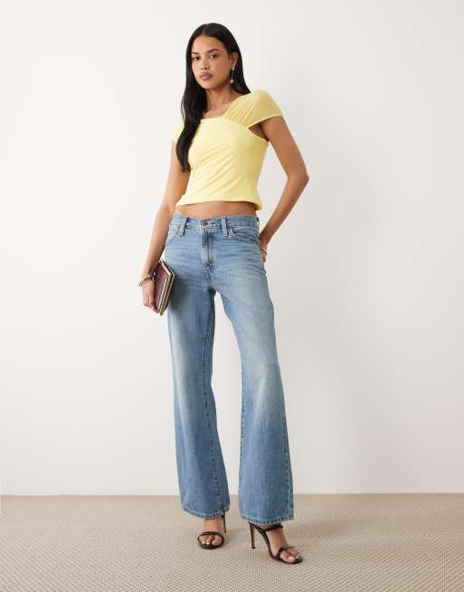 ASOS DESIGN - Top sinuoso giallo con spalla in rete, 2 di 4