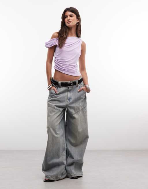 ASOS DESIGN - Top sinuoso lilla con spallina annodata e orlo asimmetrico, 2 di 4