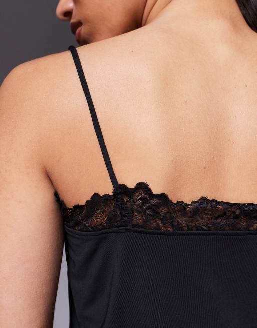 ASOS DESIGN - Top sinuoso nero allacciato sul davanti con finiture in pizzo, 3 di 4