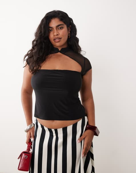 ASOS DESIGN - Top sinuoso nero in rete con cut-out e asole a cordoncino - view 1