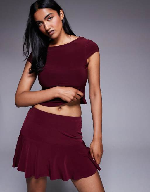 ASOS DESIGN top & skirt set in burgundy
