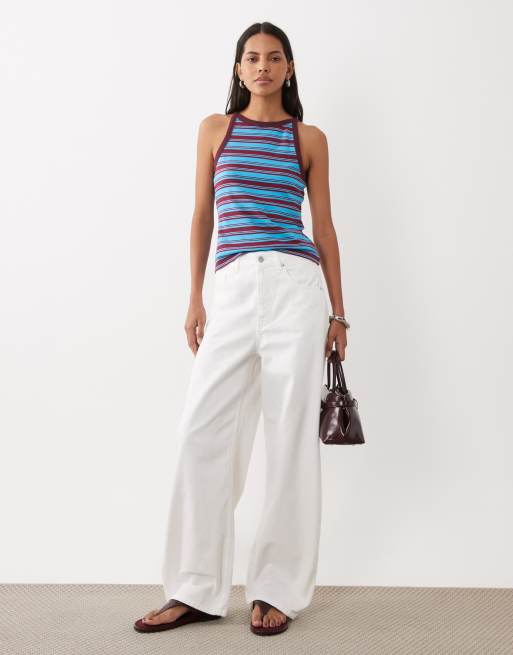 ASOS DESIGN top smanicato a righe a contrasto in blu e bordeaux, 2 di 4