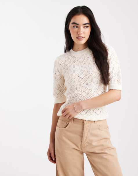 ASOS DESIGN - Top soffice in maglia traforata color crema al burro - view 1