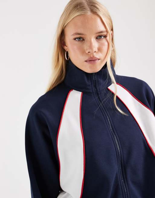 ASOS DESIGN top sportivo da tuta in crema e navy coordinato, 2 di 4