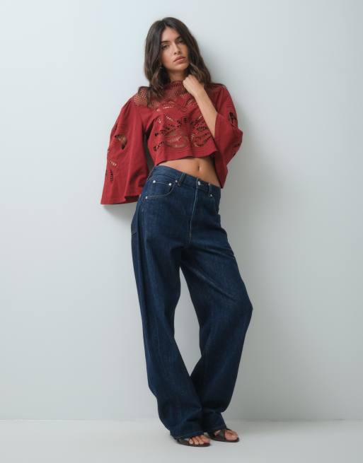 ASOS DESIGN top squadrato con lavorazione sangallo color ruggine, 1 di 5