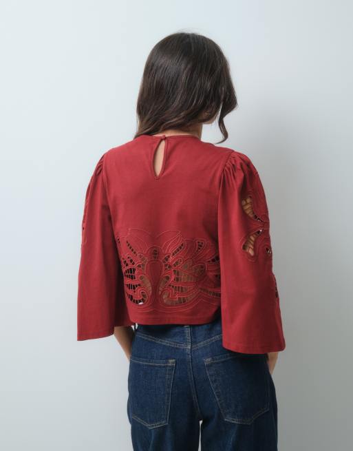 ASOS DESIGN top squadrato con lavorazione sangallo color ruggine, 3 di 5