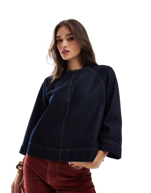 ASOS DESIGN - Top squadrato in denim color indaco allacciato sul retro, 2 di 4
