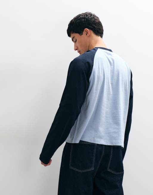 ASOS DESIGN top squadrato oversize raglan a maniche lunghe blu, 3 di 5