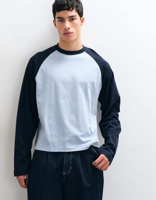 ASOS DESIGN top squadrato oversize raglan a maniche lunghe blu, 5 di 5
