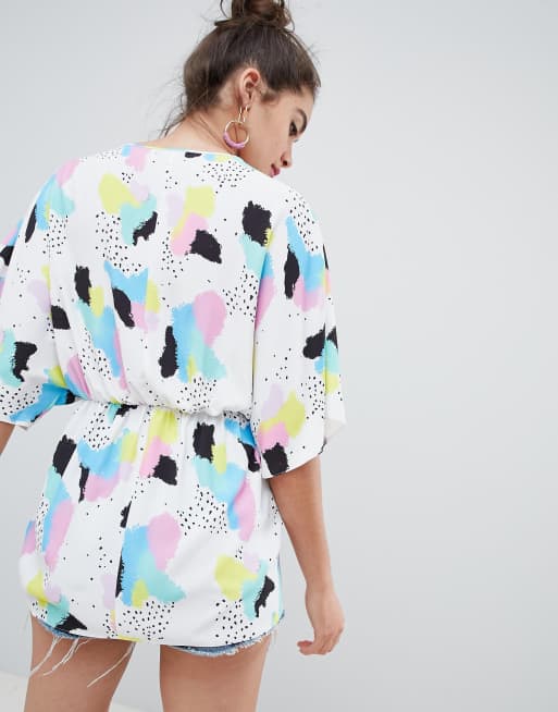 ASOS DESIGN - Top stampato con maniche a kimono e nodo sul davanti, 2 di 4