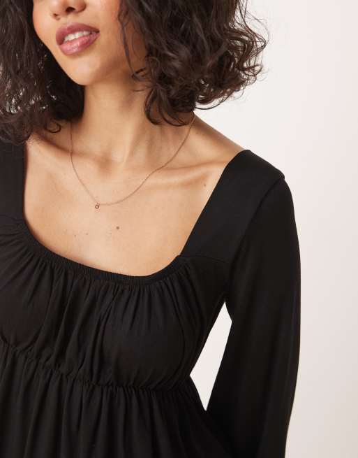 ASOS DESIGN - Top stile babydoll nero con maniche svasate, 3 di 4