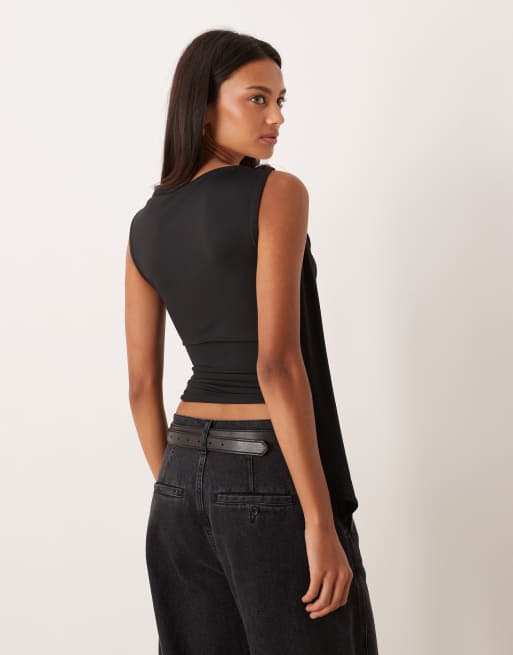 ASOS DESIGN - Top stile foulard nero con finiture in metallo, 3 di 4