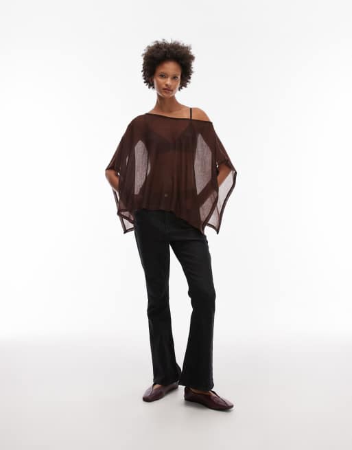 ASOS DESIGN - Top stile mantella asimmetrico color cioccolato morbido semitrasparente, 2 di 4
