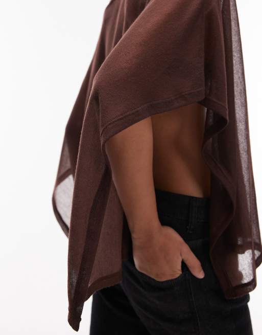 ASOS DESIGN - Top stile mantella asimmetrico color cioccolato morbido semitrasparente, 3 di 4